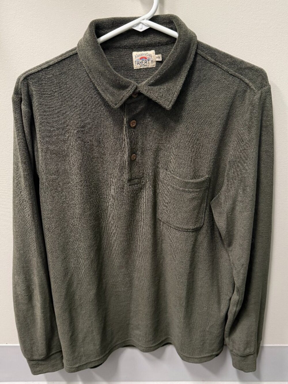 Faherty Long-Sleeve Terry Towel Polo - Green - Medium